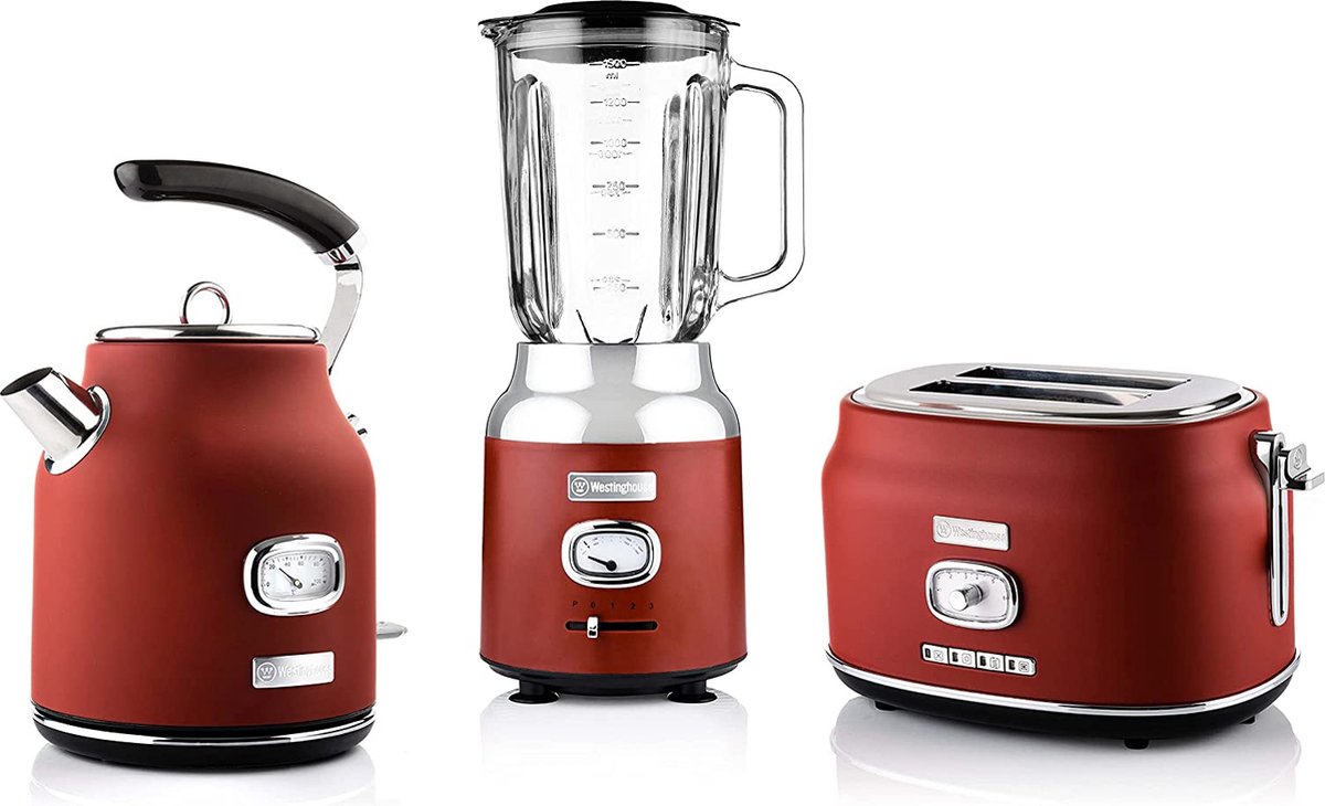 Westinghouse Retro Bundel - Waterkoker + Broodrooster + Blender - Rood