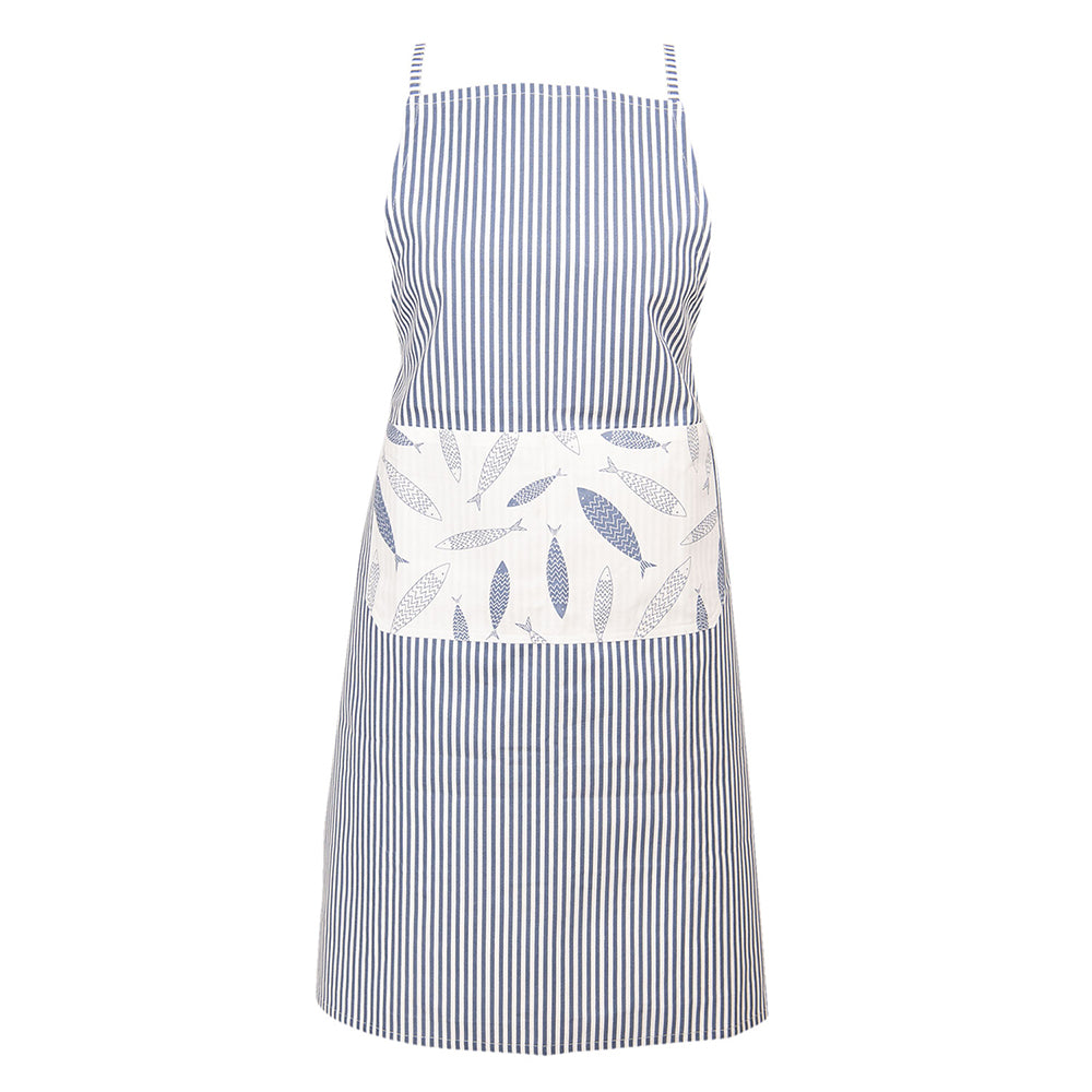 Clayre & Eef Keukenschort  70x85 cm Blauw Wit Katoen Vissen BBQ Schort