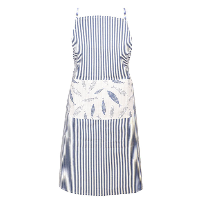 Clayre & Eef Keukenschort  70x85 cm Blauw Wit Katoen Vissen BBQ Schort