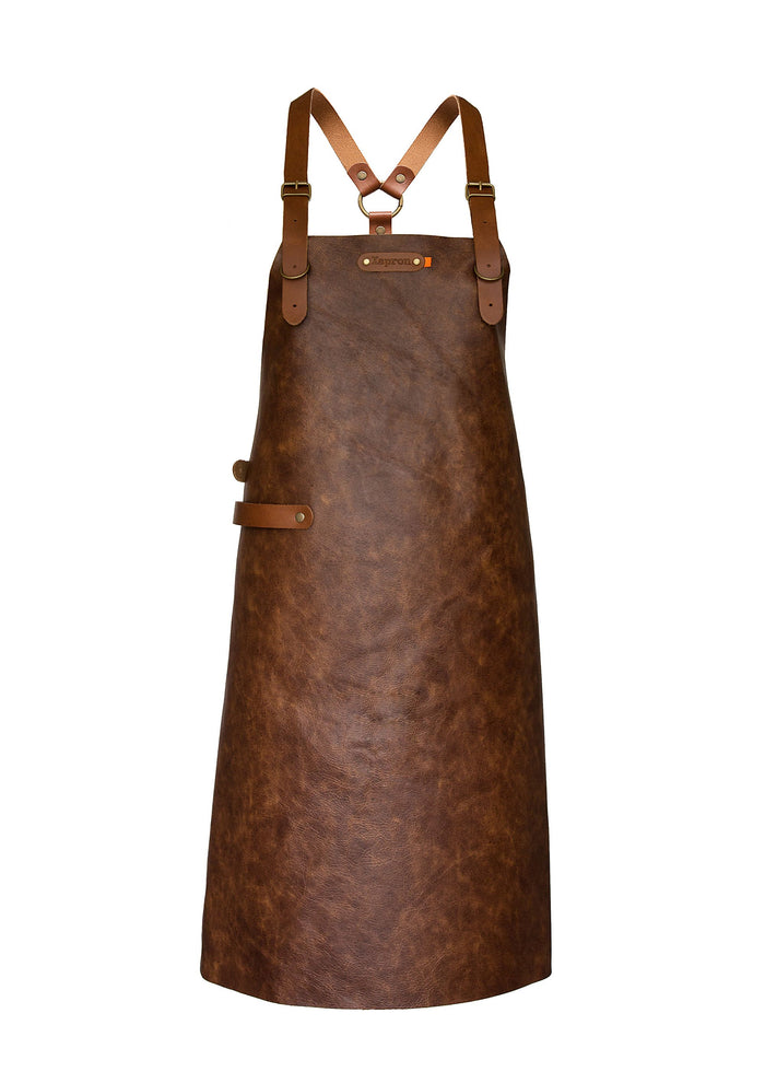 Xapron leren schort Atlanta schouderband - Kleur Brandy - Maat M