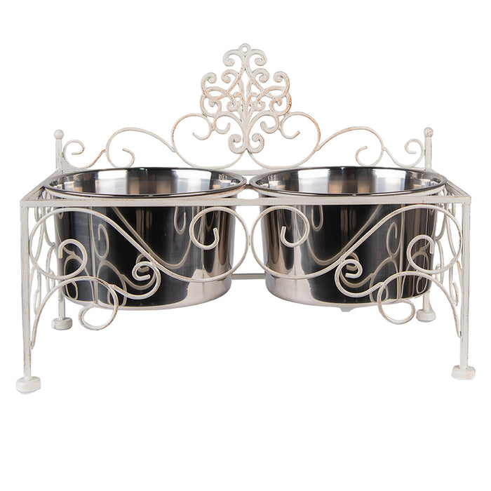 Clayre & Eef Voerbak Hond   2x500 ml Wit Ijzer Rechthoek Voerbak Kat