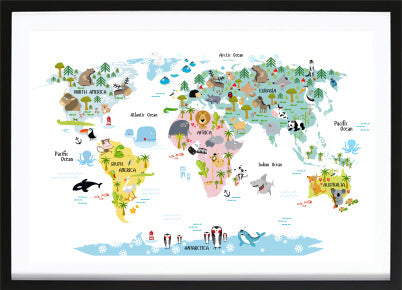 Wallified - Dieren Landkaart Poster - Wallified - Kinderen - Poster -