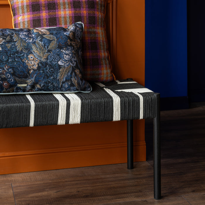 WOOOD Jessy Bankje - Mangohout|Koord - Zwart|Wit - 44x90x40