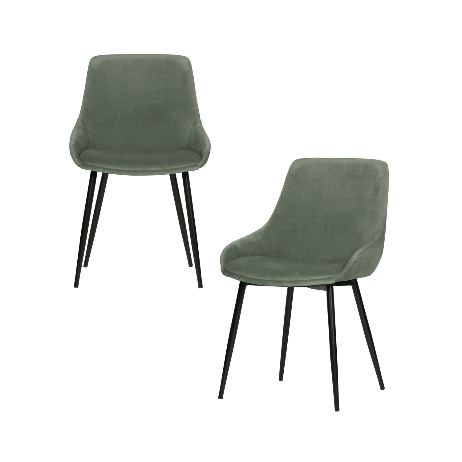WOOOD Selin Eetkamerstoel - Fluweel - Bleekgroen - Set van 2