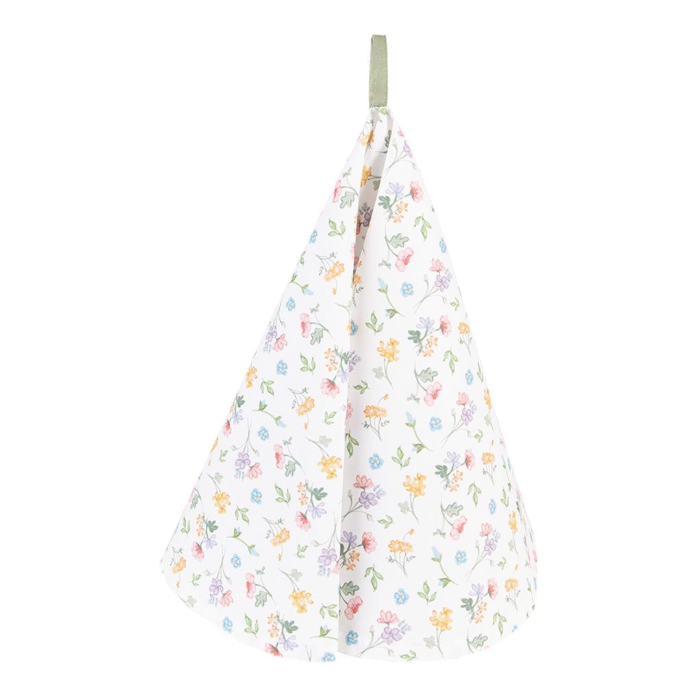 Clayre & Eef Theedoek Ø 80 cm Wit Groen Katoen Bloemen