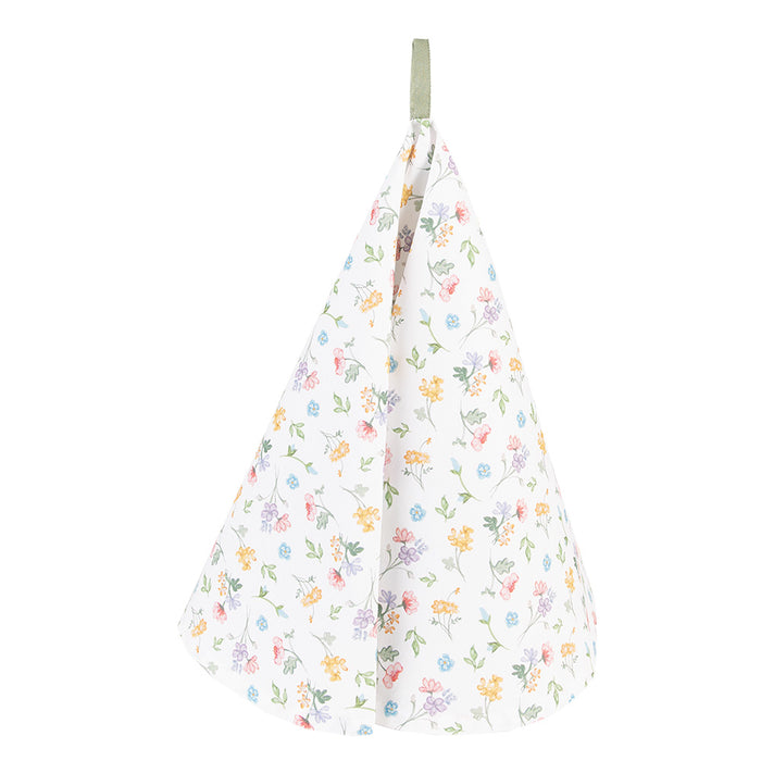 Clayre & Eef Theedoek Ø 80 cm Wit Groen Katoen Bloemen
