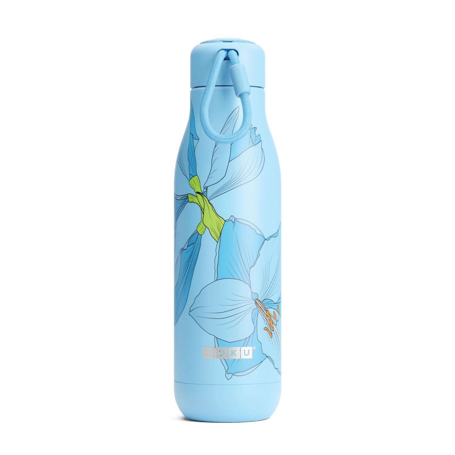 Thermosfles RVS, 750 ml,  Blauw Bloem Design - Zoku | Hydration