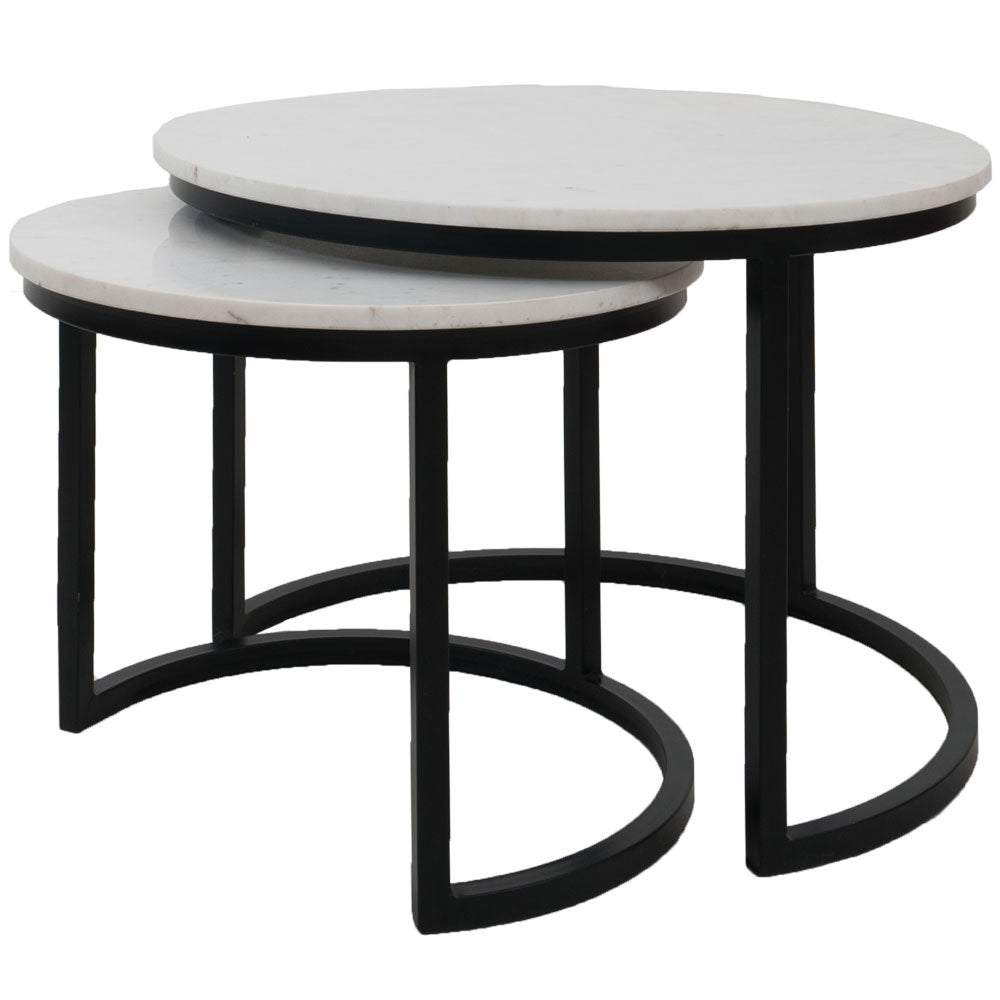 Home67 - Salontafel Eloza Marmer - Set van 2 Groot - Wit|Zwart