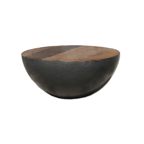 Furnilux - salontafel rond mango hout metaal grijs 75 x 75 x 35 cm