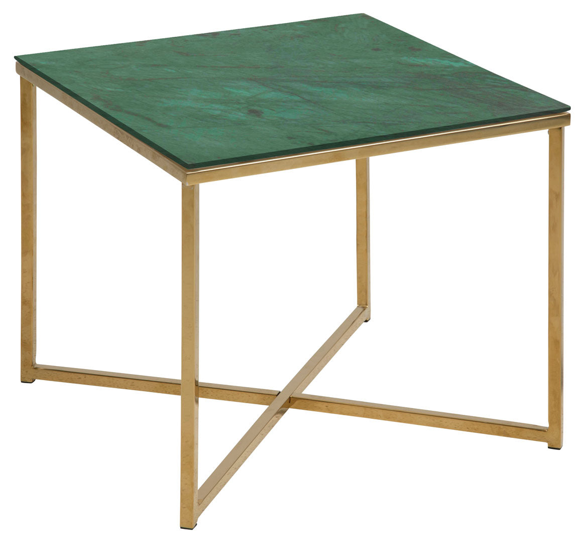 Hioshop Alison hoektafel 50x50 cm groen marmerprint, gouden chroom.