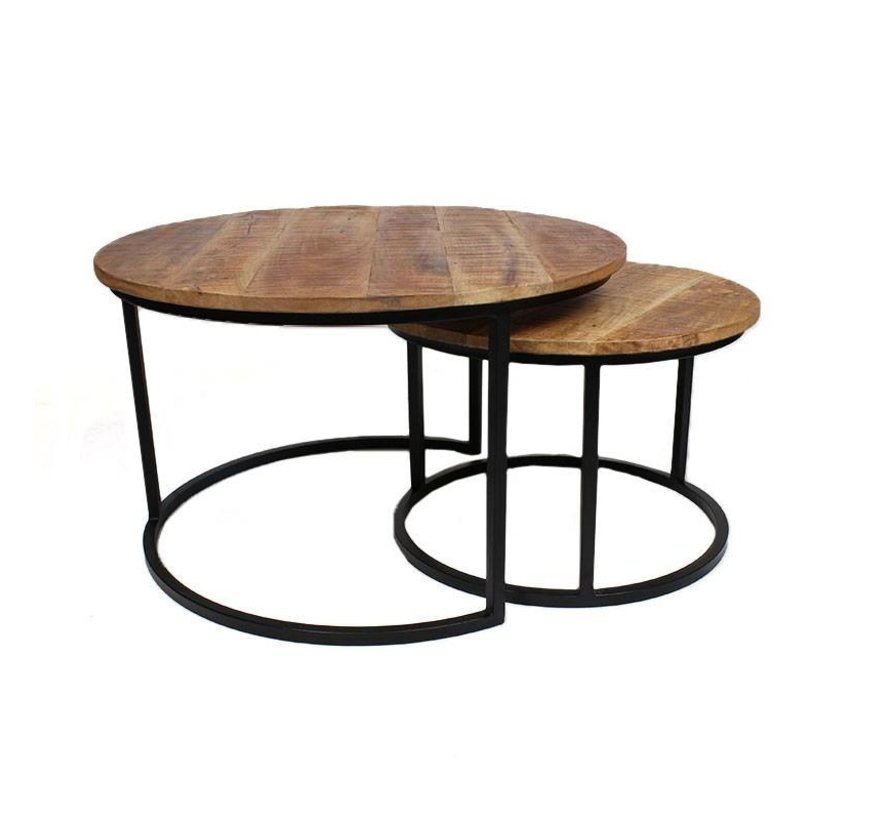 Bronx71 Industriële salontafel set Jessie mangohout (set van 2)  Ø80