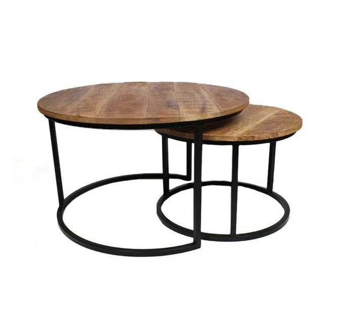 Bronx71 Industriële salontafel set Jessie mangohout (set van 2)  Ø80