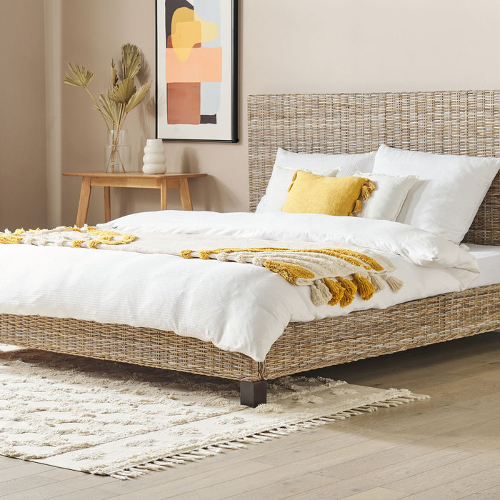 Beliani-SALBRIS-Tweepersoonsbed-Lichtbruin-180 x 200 cm- Rotan