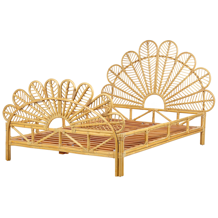 Beliani-FLORENTINE-Tweepersoonsbed-Lichtbruin-140 x 200 cm-Rotan