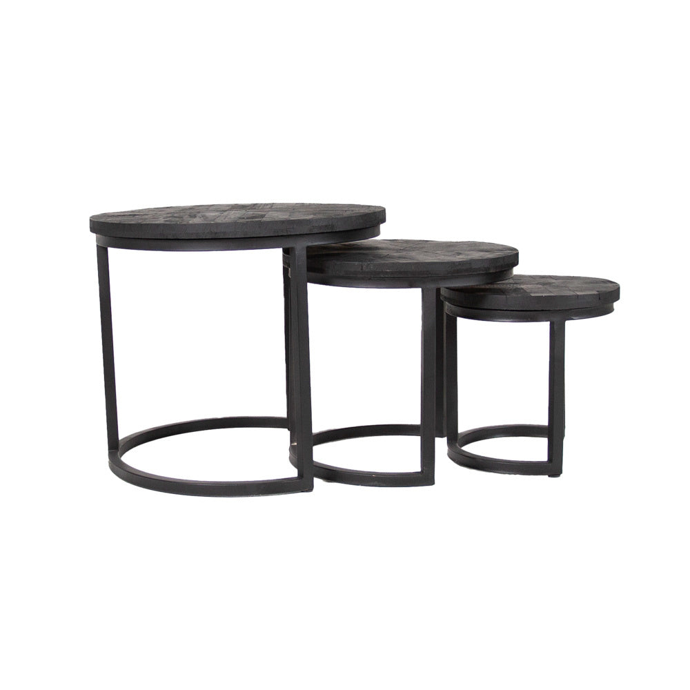 Dimehouse Industriële salontafel set van 3 Carly zwart