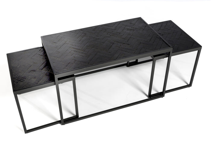 Duverger Herringbone - Salontafels XL - set van 3 - zwart - visgraat