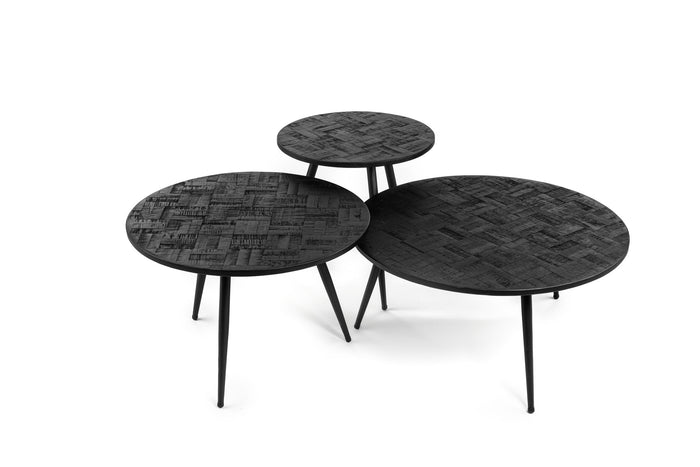 Duverger® Checked - Salontafels - set van 3 - rond - zwart - teak - ge