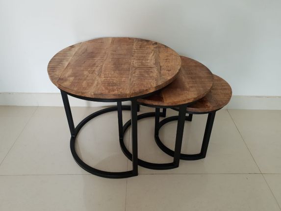 Set salontafel Jelle - ronde salontafels - Mangohout - Metaal - ind...