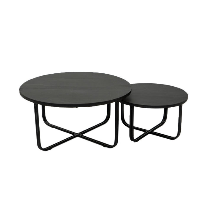 Bronx71 Industriële salontafel set Lara mangohout zwart rond (2 stuks)