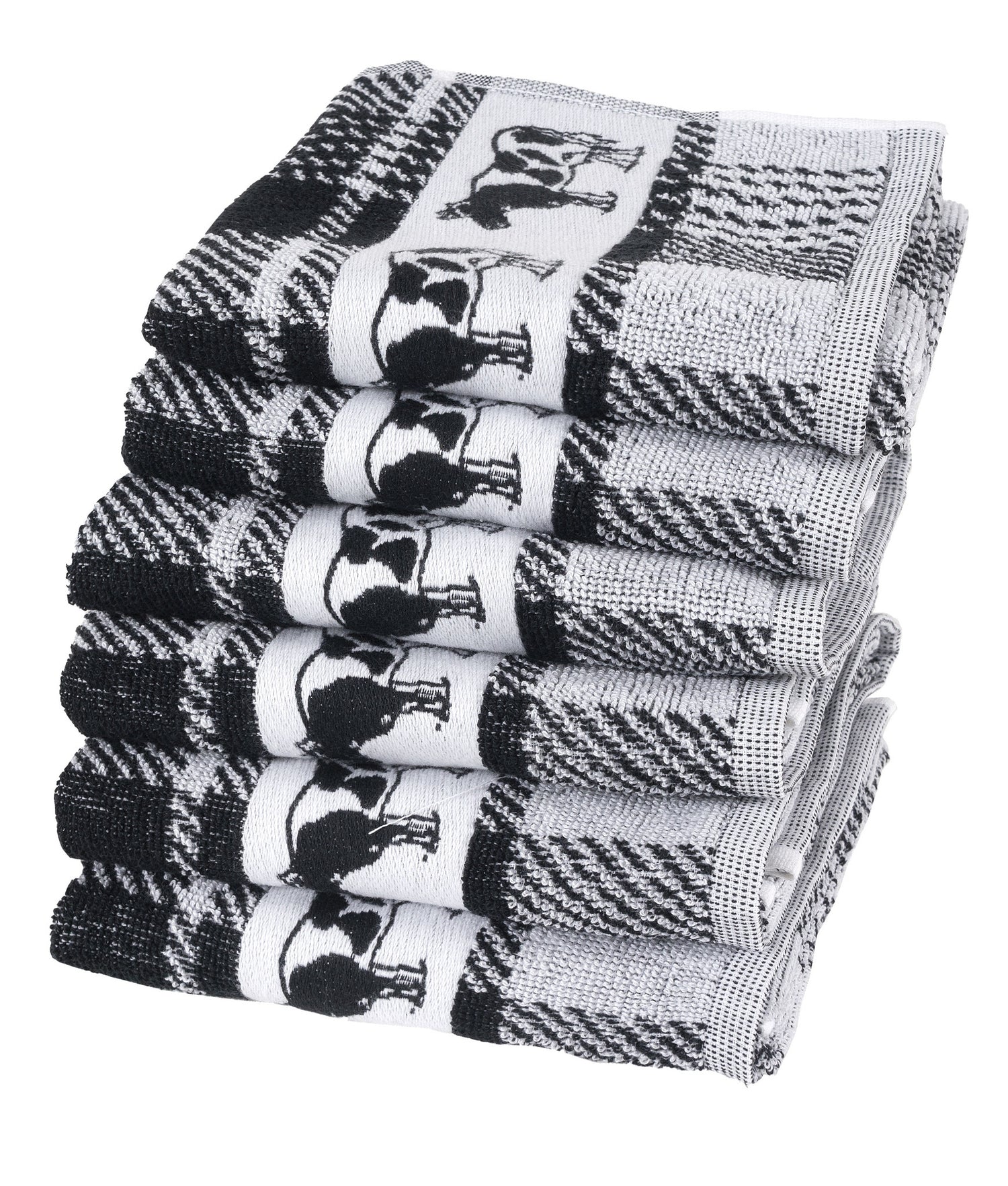 Twentse Damast Keukendoekenset - 6 stuks - Cow Block Zwart