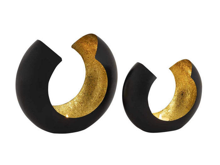 SVJ Windlichten Rond - 11x21x20 cm - Metaal - Zwart|Goud - Set van 2