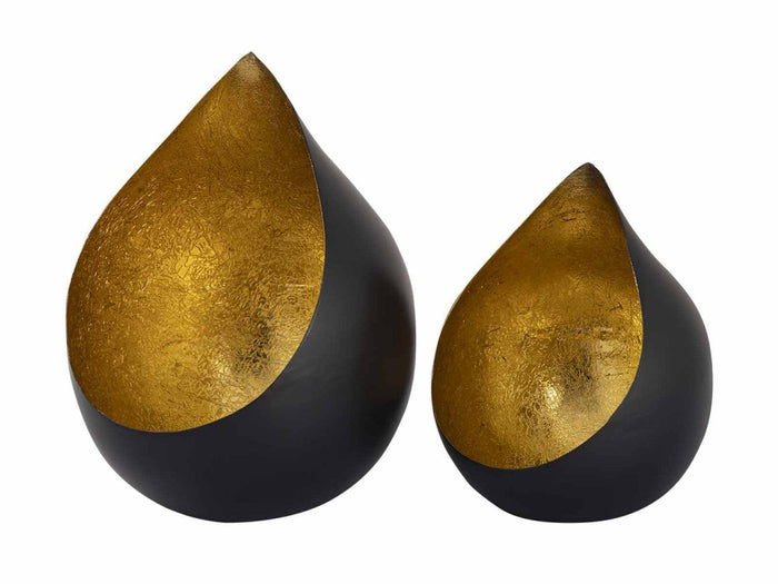 SVJ Windlichten Rond - 14x14x18 cm - Metaal - Zwart|Goud - Set van 2