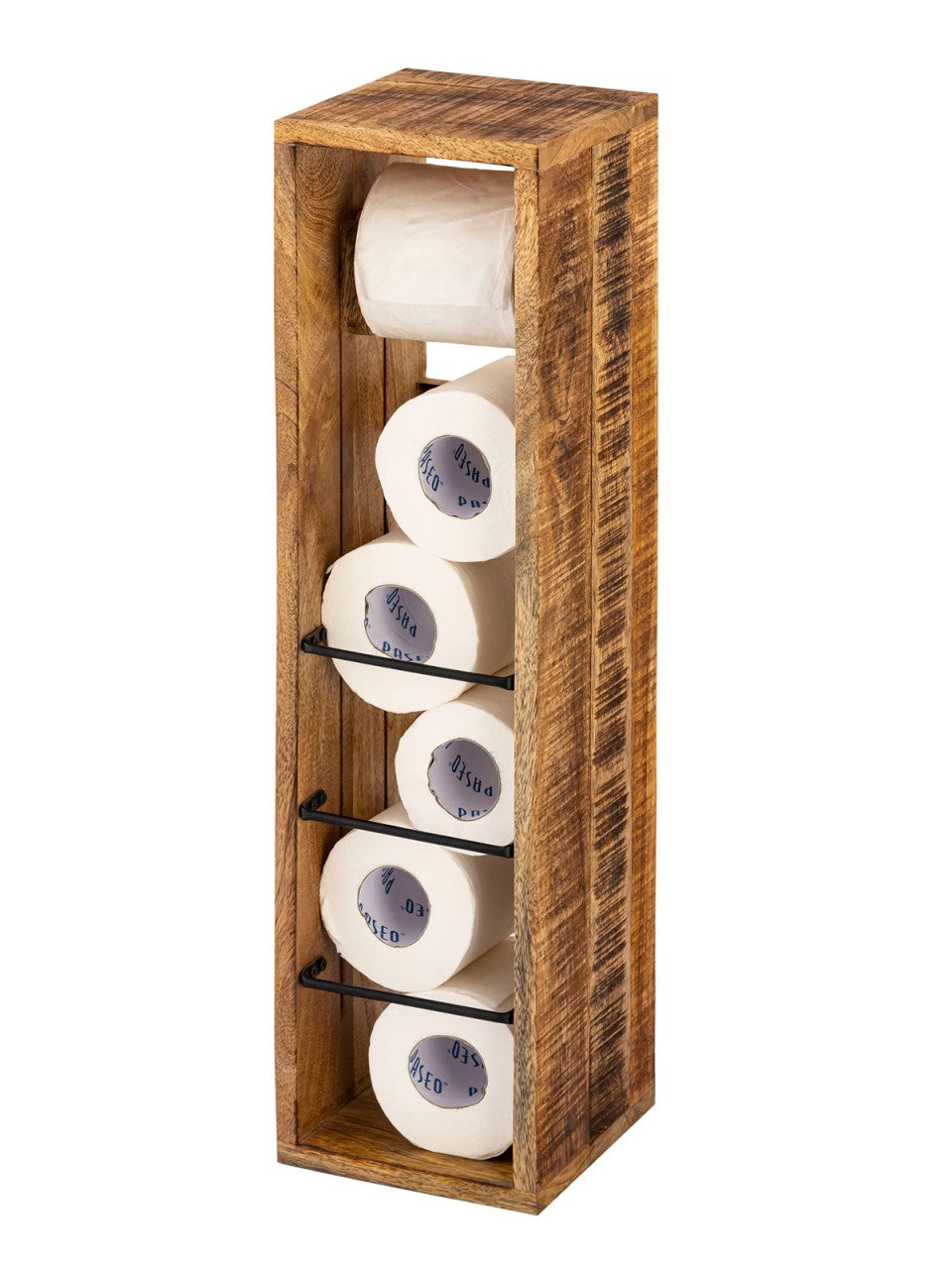 SVJ Toiletpapierhouder Rechthoekig - 17 x 17 x 65 cm - Hout - Bruin