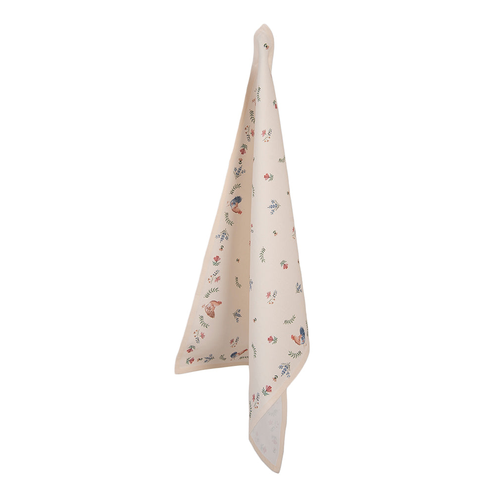 Clayre & Eef Theedoek 50x70 cm Beige Blauw Katoen Kip en Haan