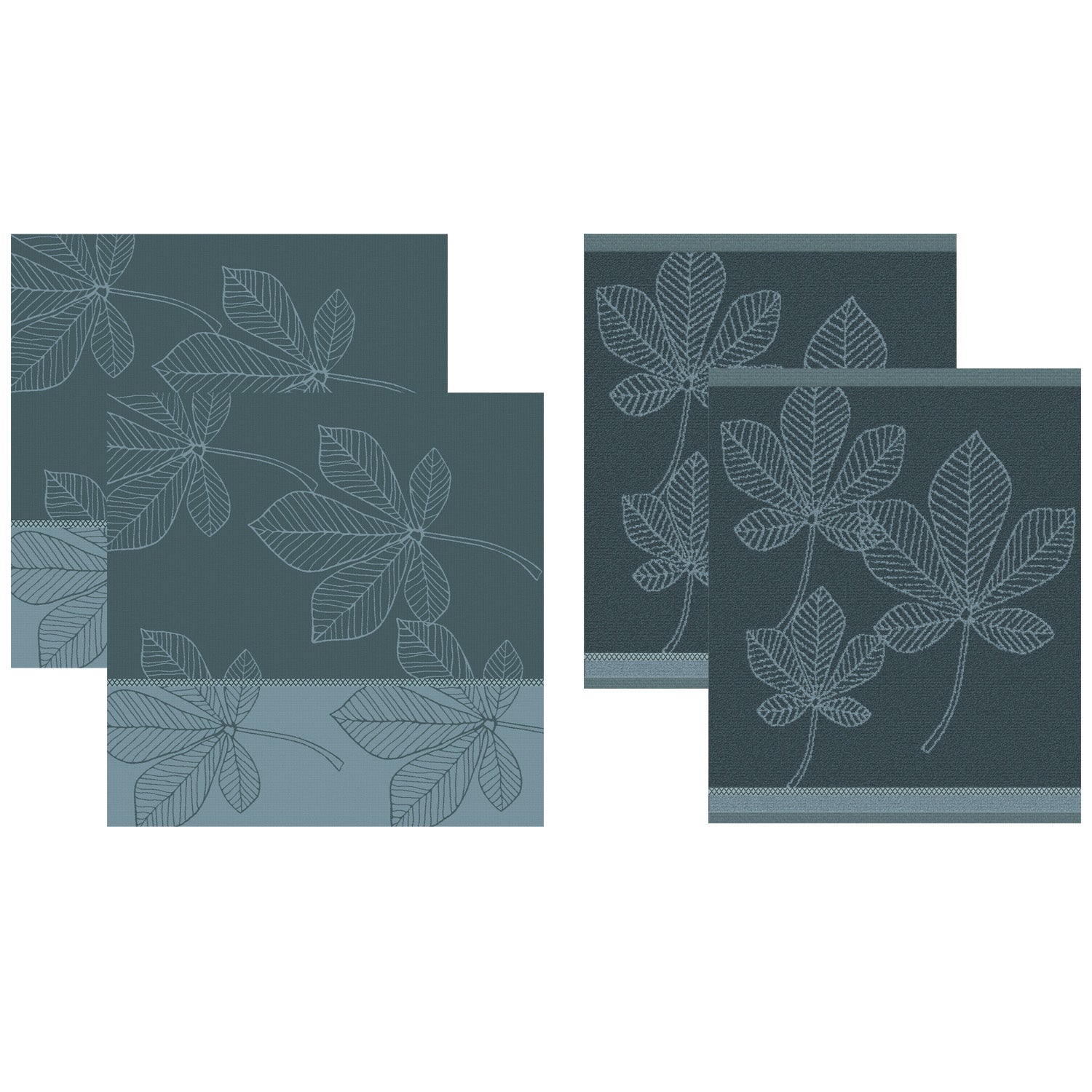 DDDDD 2x theedoek + 2x keukendoek Leaves - Atlantic Blue