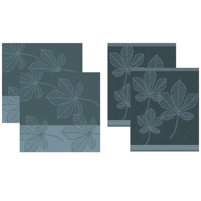 DDDDD 2x theedoek + 2x keukendoek Leaves - Atlantic Blue
