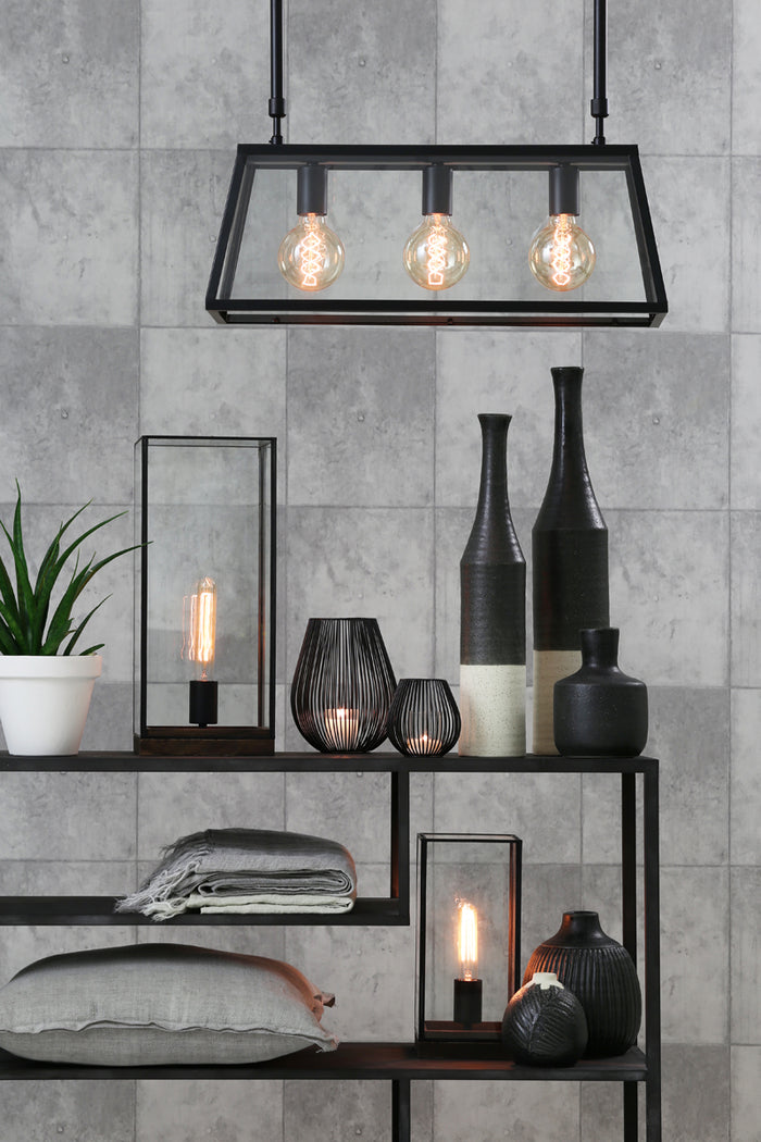 Light & Living Tafellamp ASKJER - hout bruin+zwart+glas - L