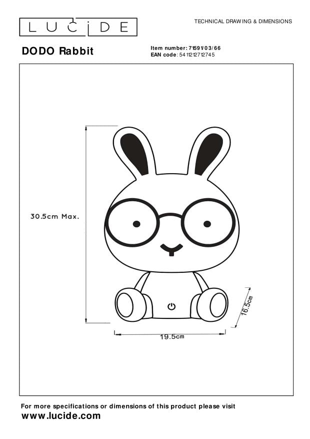 Lucide DODO RABBIT Tafellamp - Roze