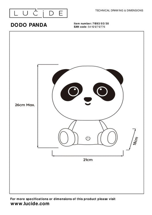 Lucide DODO PANDA Tafellamp - Zwart