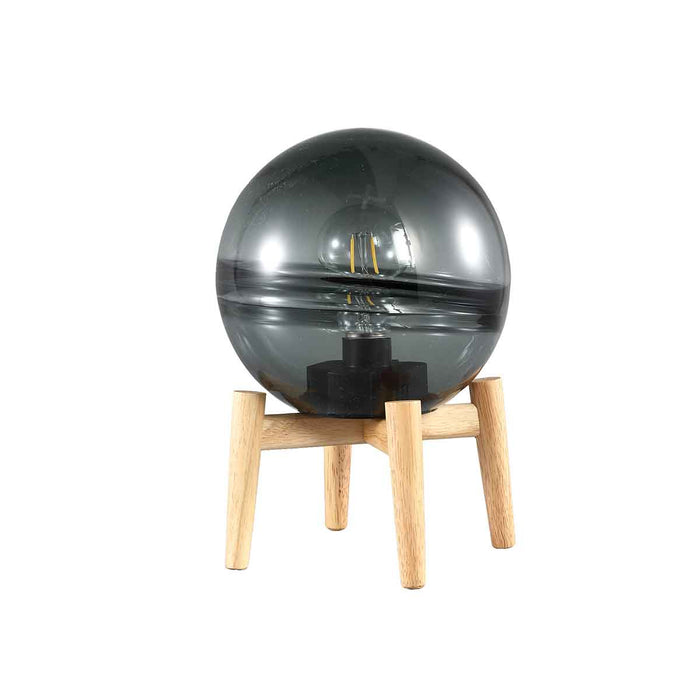 PTMD Kylen Tafellamp LED Houten Voet - H28 x Ø19 cm - Glas - Grijs