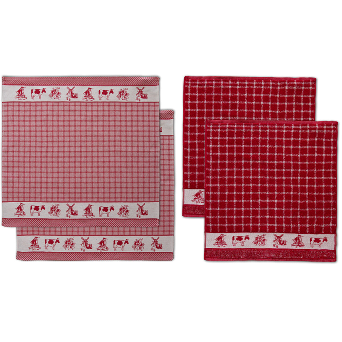 DDDDD 2x theedoek + 2x keukendoek Dutchie - Rood