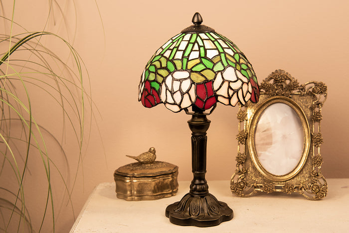 Lumilamp Tiffany Tafellamp Ø 21x39 cm Groen Roze Glas Bloemen