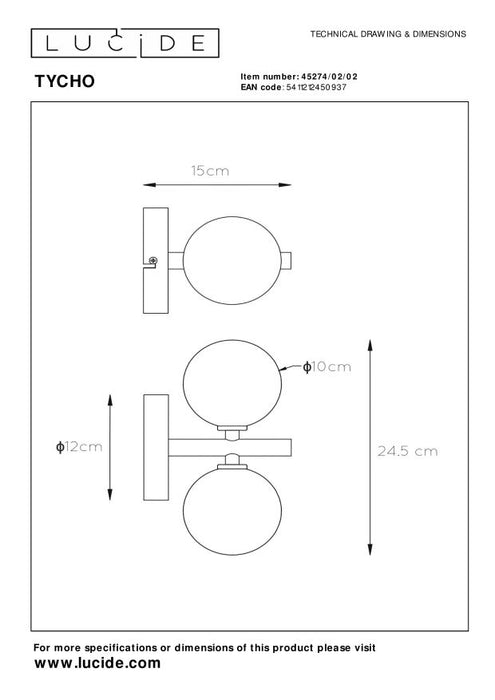 Lucide TYCHO Wandlamp - Mat Goud | Messing