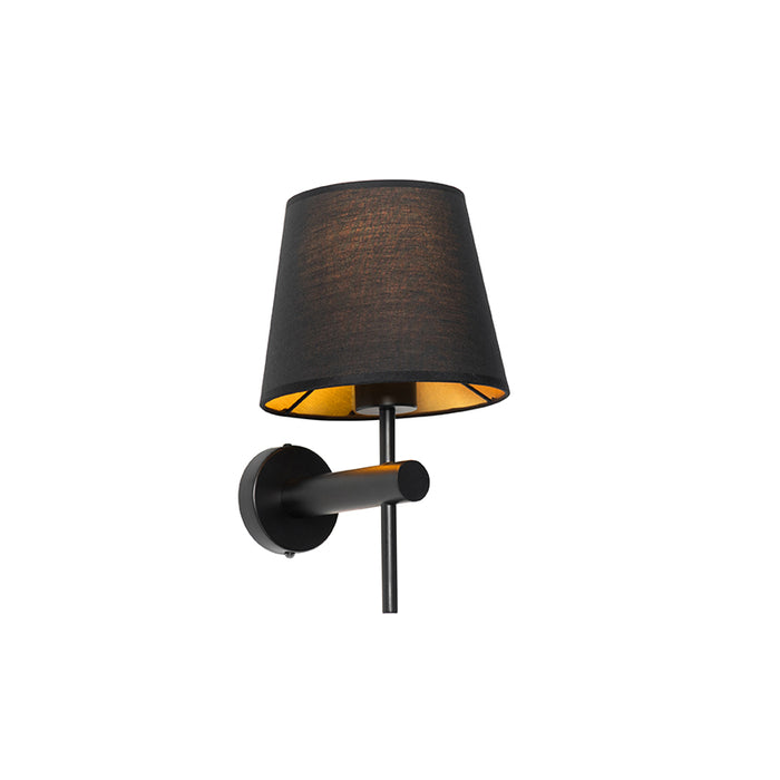 QAZQA Moderne wandlamp zwart incl. kap met gouden binnenkant - Pluk