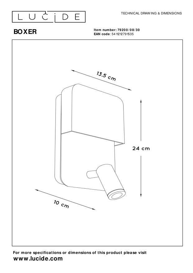Lucide BOXER Bedlamp - Zwart