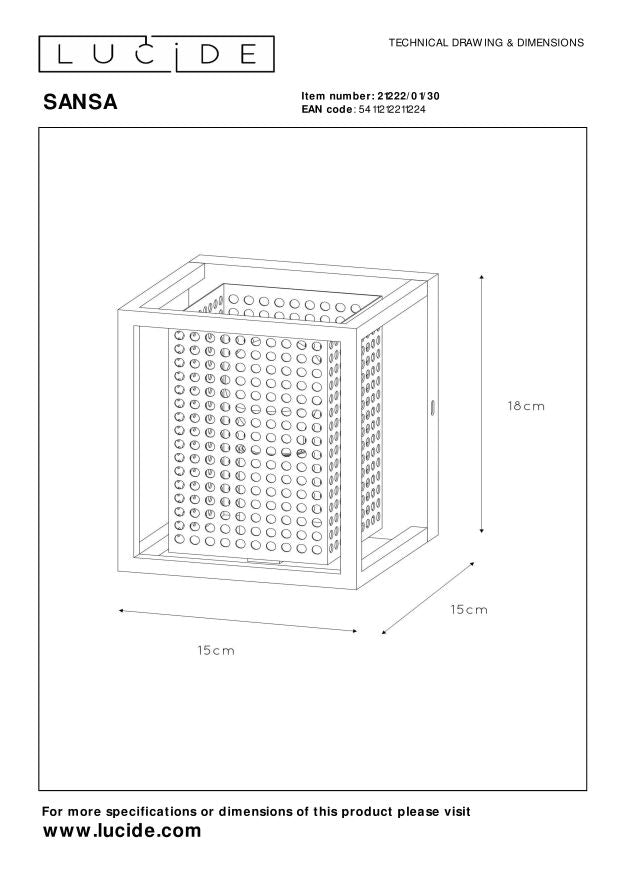 Lucide SANSA Wandlamp 1xE27 - Zwart