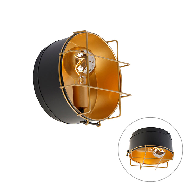 QAZQA Wandlamp barril - Zwart - Industrieel - D 25cm