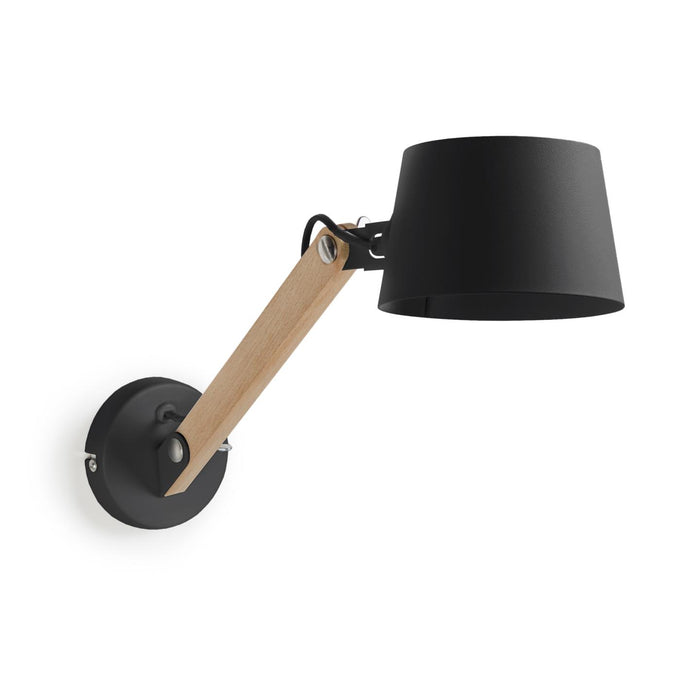 Kave Home - Muse wandlamp in beukenhout en staal met zwarte afwerking