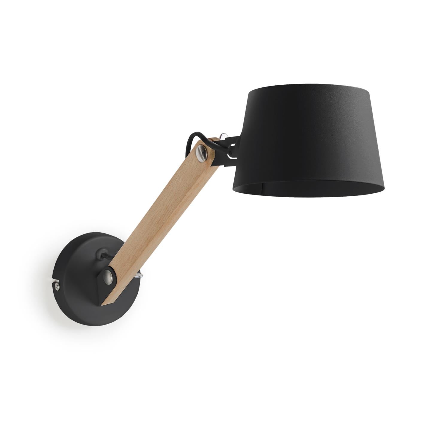 Kave Home - Muse wandlamp in beukenhout en staal met zwarte afwerking