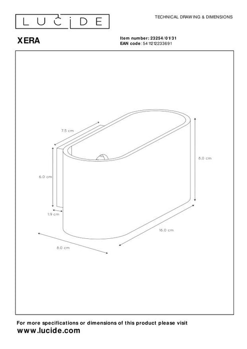 Lucide XERA Wandlamp - Wit