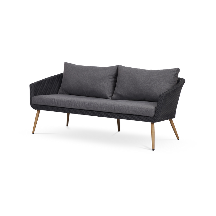 Lisomme Fien rotan tuinbank zwart - Met zitkussens