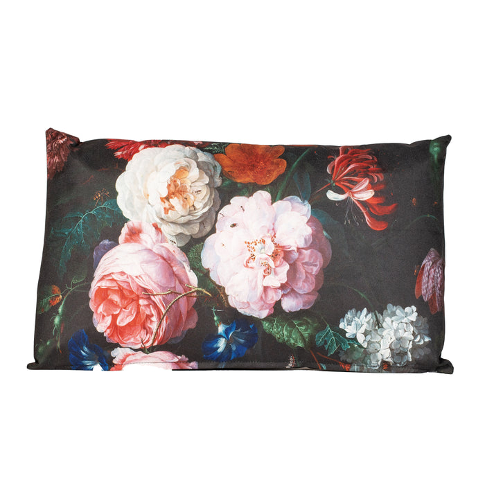 Anna's collection buitenkussen bloem - Zwart|roze - 30 x 50 cm