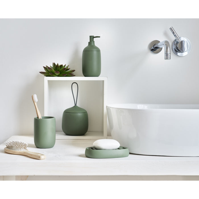 Zeller Zeeppompje|dispenser - kunststeen - salie groen - 16 cm