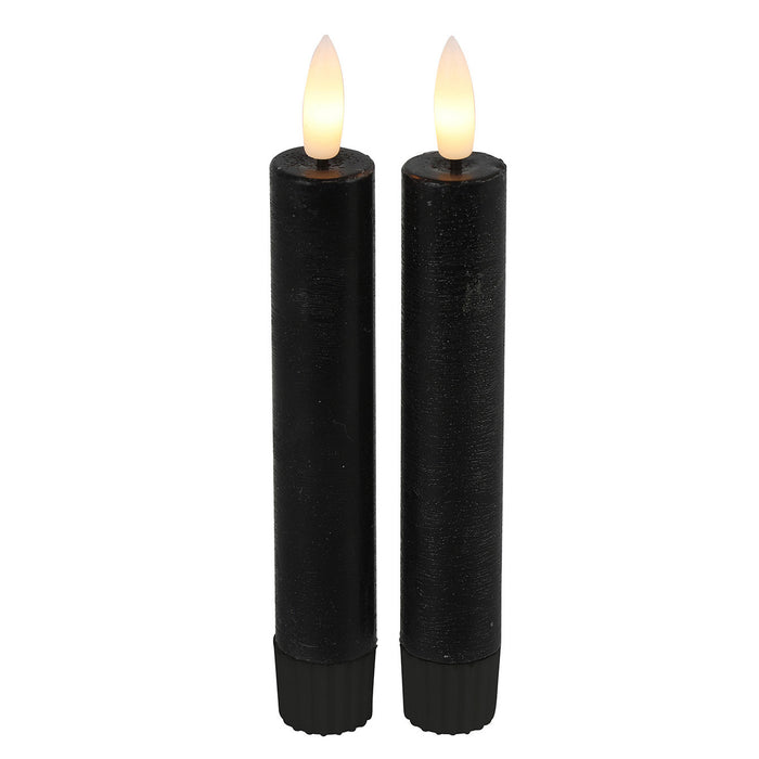 Countryfield Led kaarsen|dinerkaarsen - 2x stuks - zwart - 15 cm