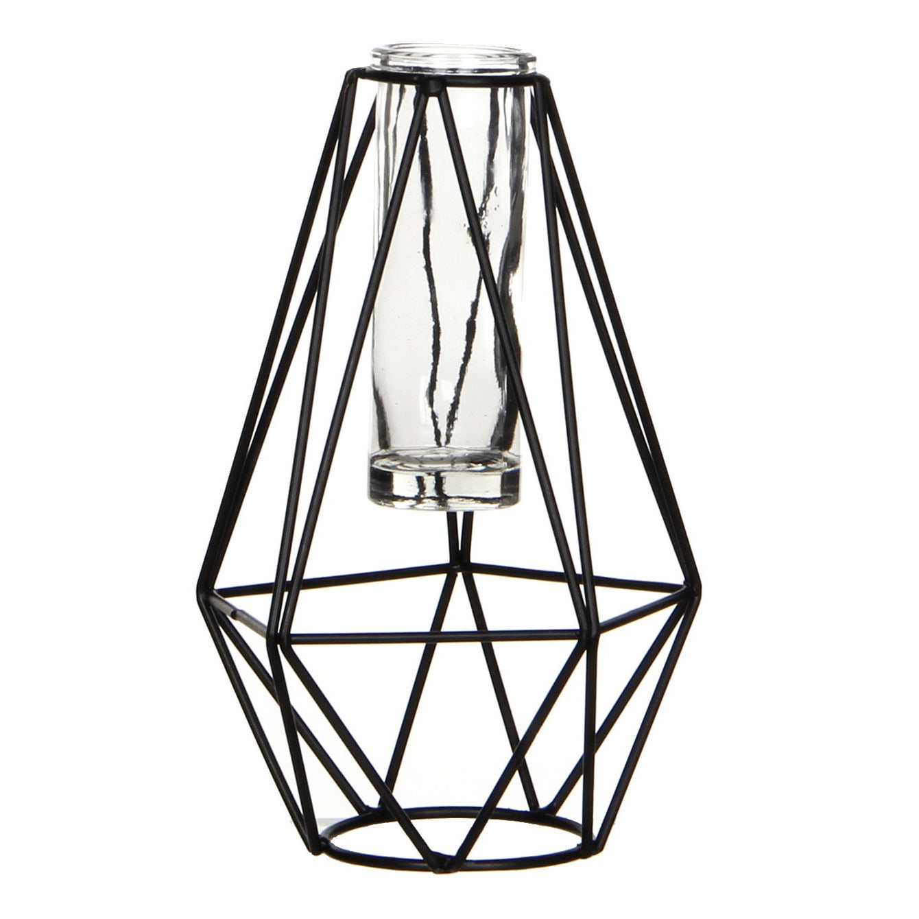 Mica Decorations Vaas - zwart metaal met glaasje - 11 x 10 x 17 cm