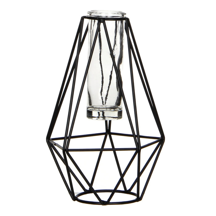 Mica Decorations Vaas - zwart metaal met glaasje - 11 x 10 x 17 cm